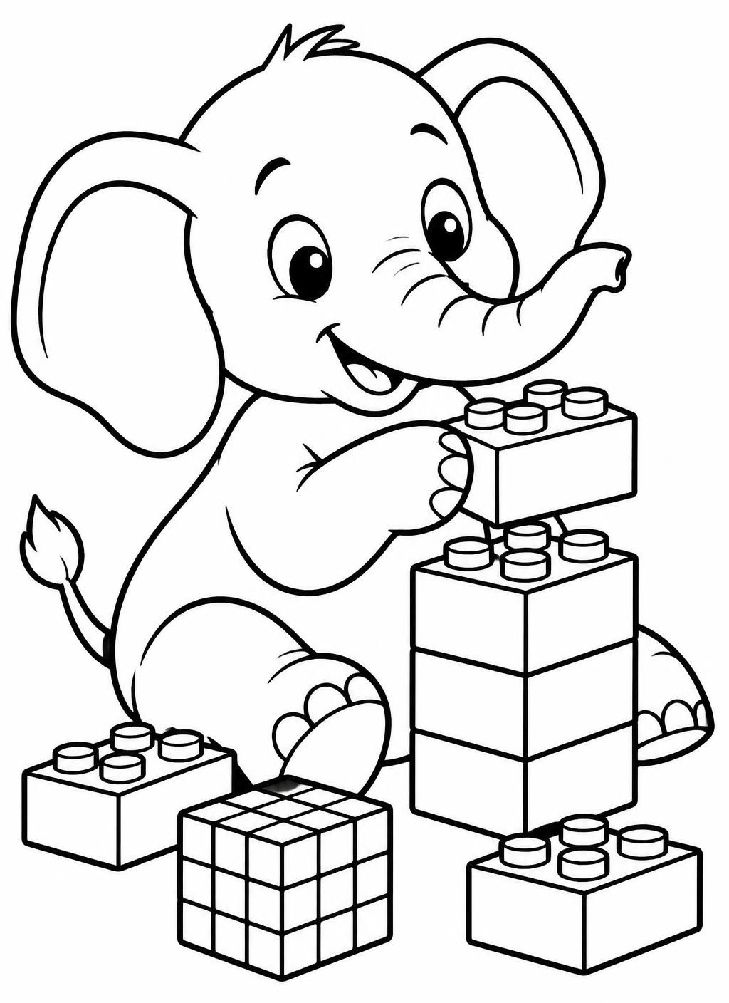 Målarbilder: Elefant med klossar